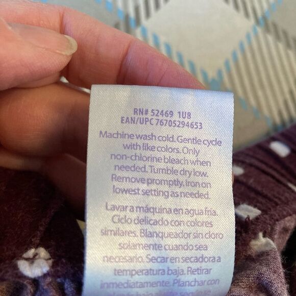 Plum polka dot flannel pj pants w/pockets and elastic drawstring waist sz 12-14 - Picture 7 of 7